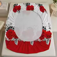 Romantic Red Rose Flower Printed Fitted Bedsheet – Deep Pocket Elastic Mattress Cover