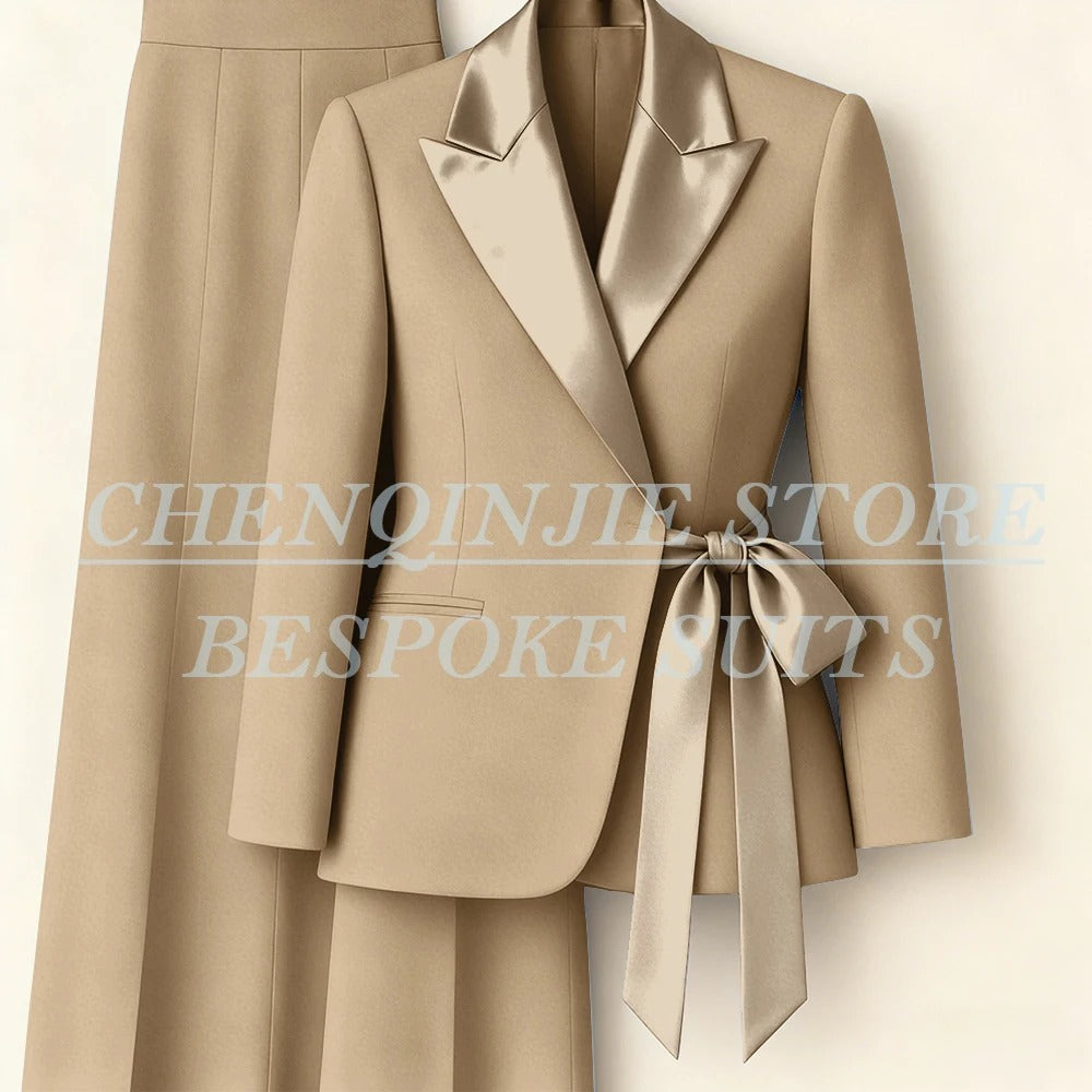 Elegant 2-Piece Office Lady Blazer & Pants Set with Belt – Formal Women's Suit