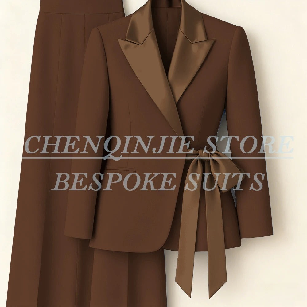 Elegant 2-Piece Office Lady Blazer & Pants Set with Belt – Formal Women's Suit