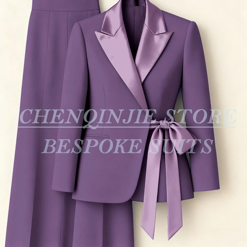 Elegant 2-Piece Office Lady Blazer & Pants Set with Belt – Formal Women's Suit