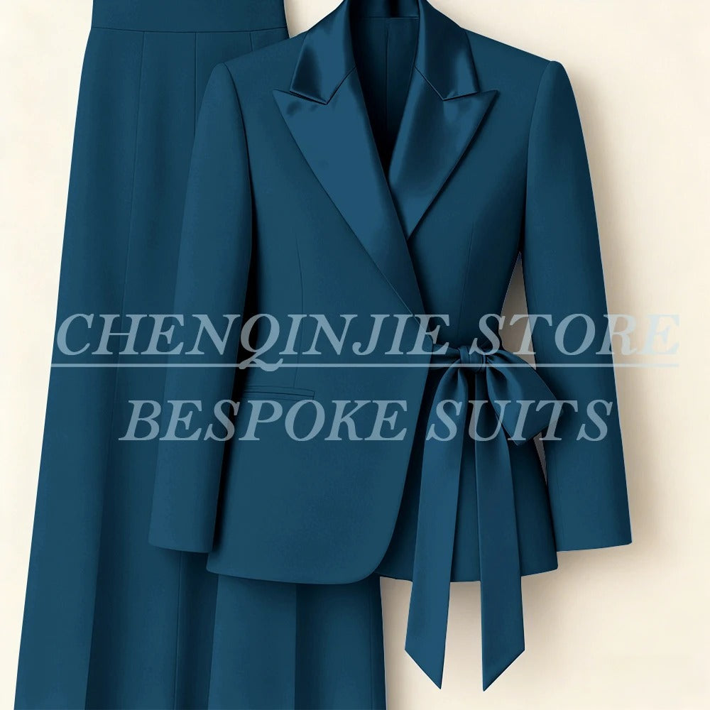 Elegant 2-Piece Office Lady Blazer & Pants Set with Belt – Formal Women's Suit