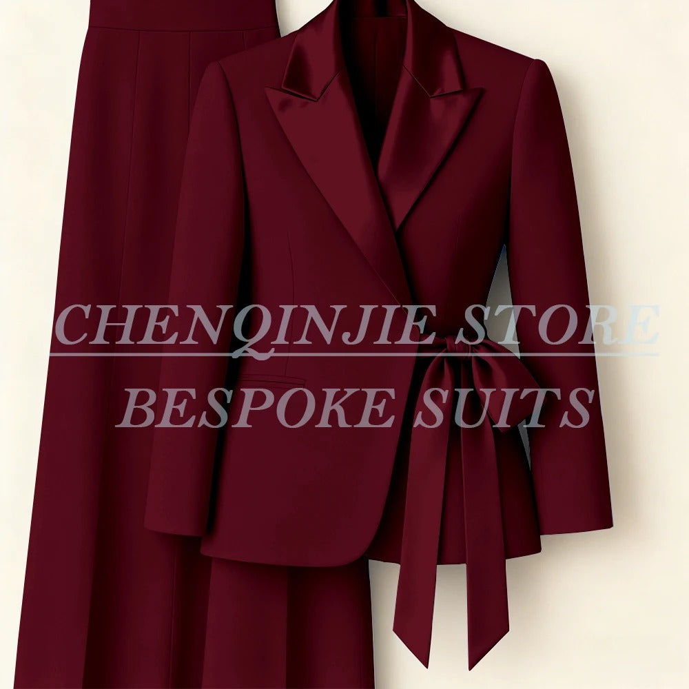 Elegant 2-Piece Office Lady Blazer & Pants Set with Belt – Formal Women's Suit