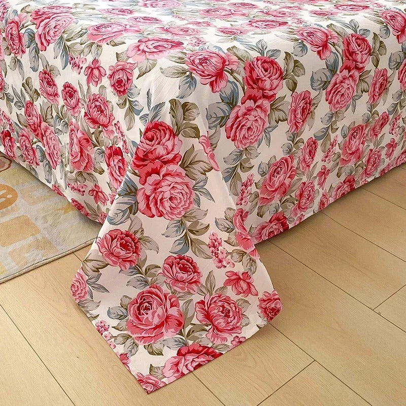 Red Rose Floral Printed Cotton Bedsheet Set