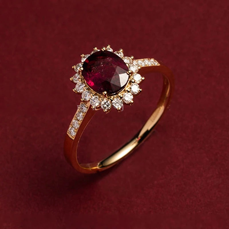 Vintage Oval Red Gemstone Ring – 925 Sterling Silver with 18K Gold Plating