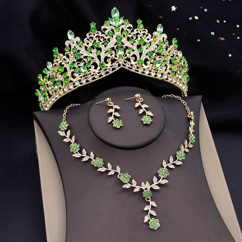 Royal Blue Baroque Crystal Bridal Crown & Jewelry Set (3 Pcs)