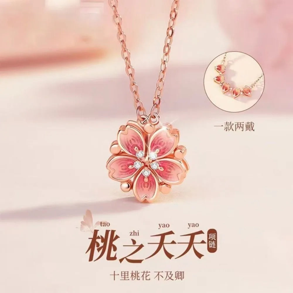 Fashion Light Luxury Peach Blossom Necklace – Elegant Vintage Flower Pendant for Women & Girls (Birthday & Valentine's Gift