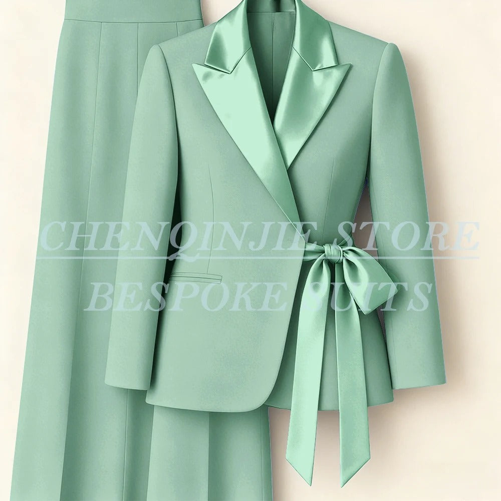 Elegant 2-Piece Office Lady Blazer & Pants Set with Belt – Formal Women's Suit