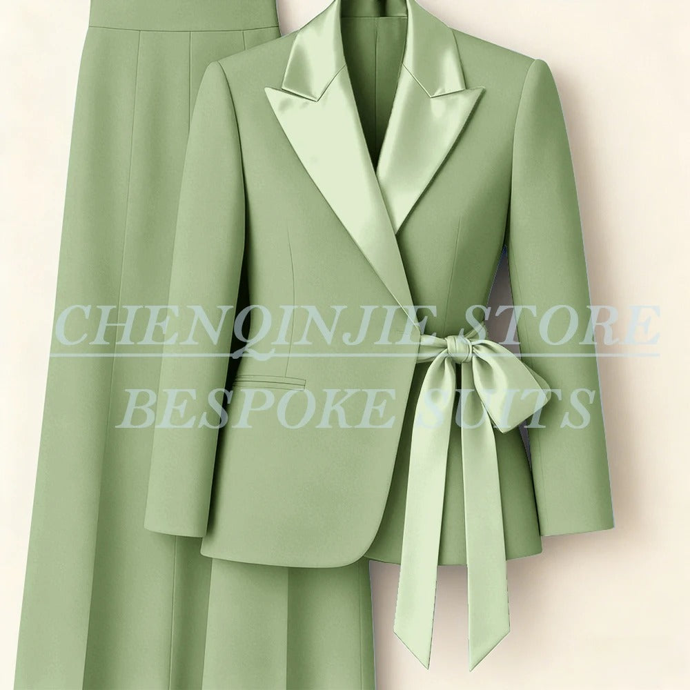 Elegant 2-Piece Office Lady Blazer & Pants Set with Belt – Formal Women's Suit