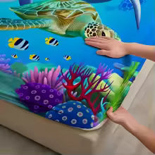 3D Dolphin & Sea Turtle Printed Fitted Bedsheet – Deep Pocket Elastic Mattress Cover