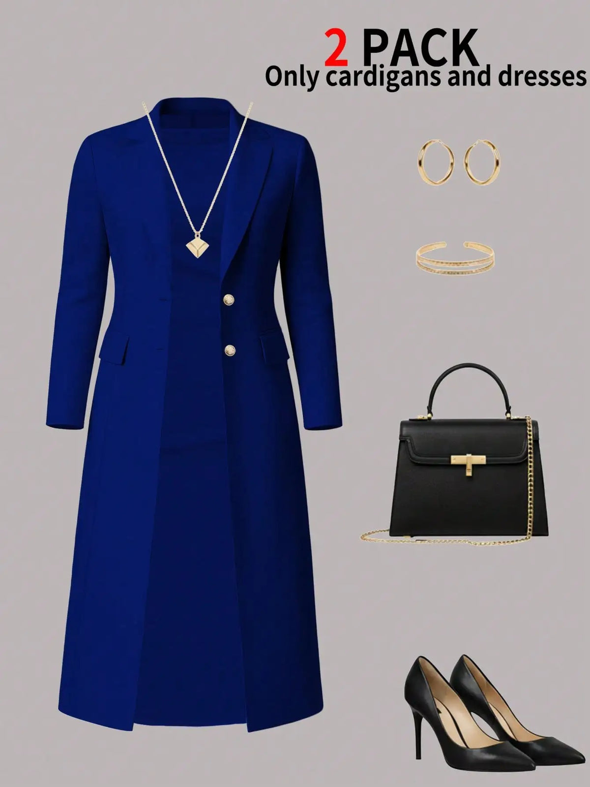 Women's Elegant 2-Piece Long Coat & Sleeveless Buttoned Dress Set – Autumn/Winter Formal Outfit