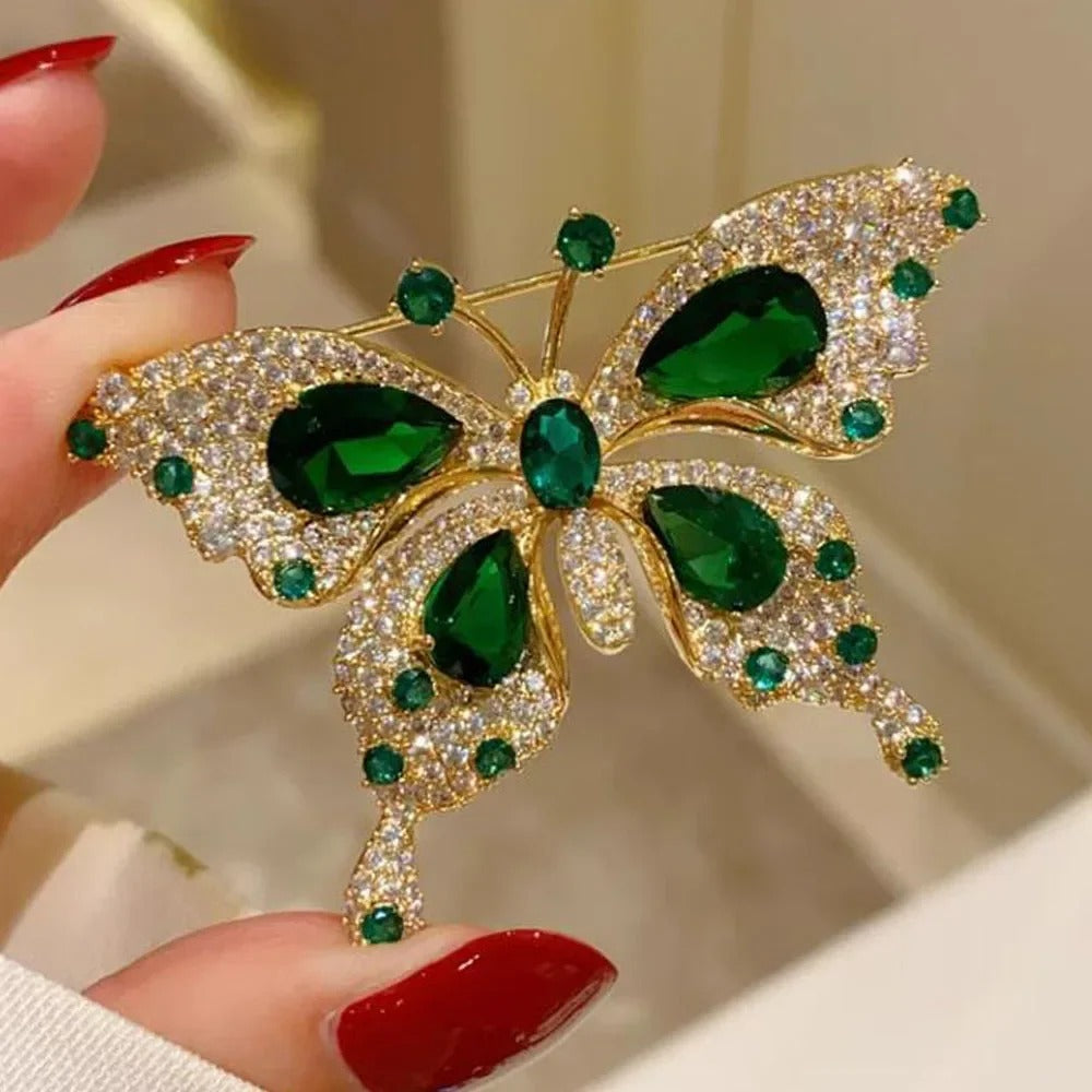 Elegant Emerald Crystal Butterfly Brooch - Premium Luxury Brooch Pin for Suits & Dresses