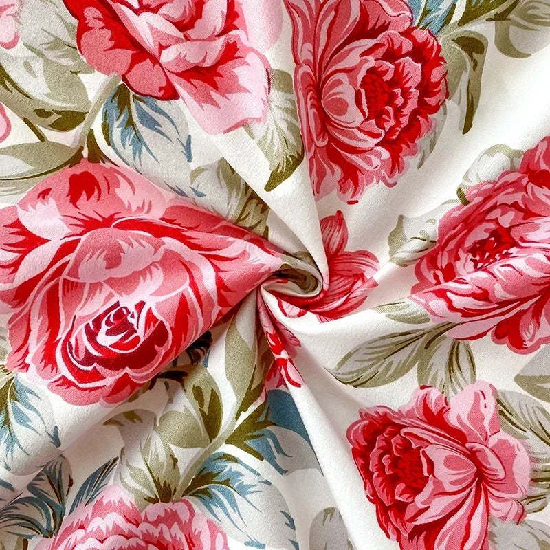 Red Rose Floral Printed Cotton Bedsheet Set
