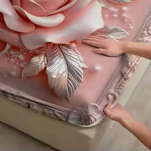 3D Embossed Pink Rose Printed Fitted Bedsheet – Deep Pocket Elastic Mattress Cover