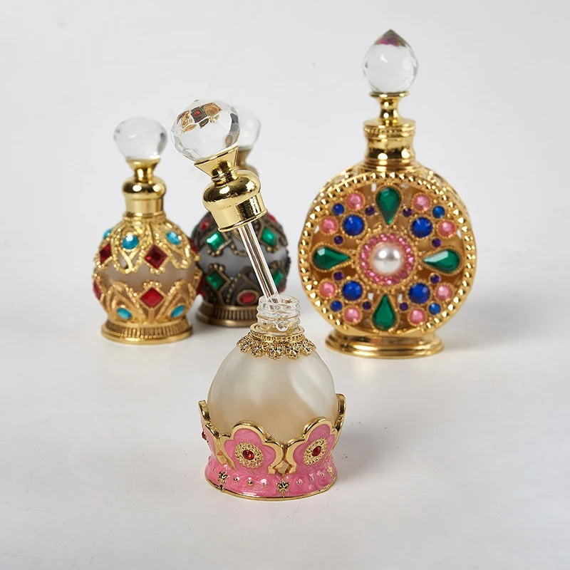 Luxury Vintage Arabesque Refillable Perfume Bottle – Crystal Studded Attar & Essential Oil Dispenser