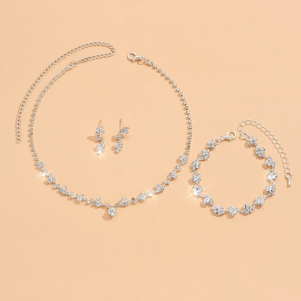 Elegant 4-Piece Golden Floral Jewelry Set - Necklace, Bracelet, Ring & Earrings