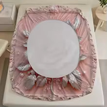 3D Embossed Pink Rose Printed Fitted Bedsheet – Deep Pocket Elastic Mattress Cover