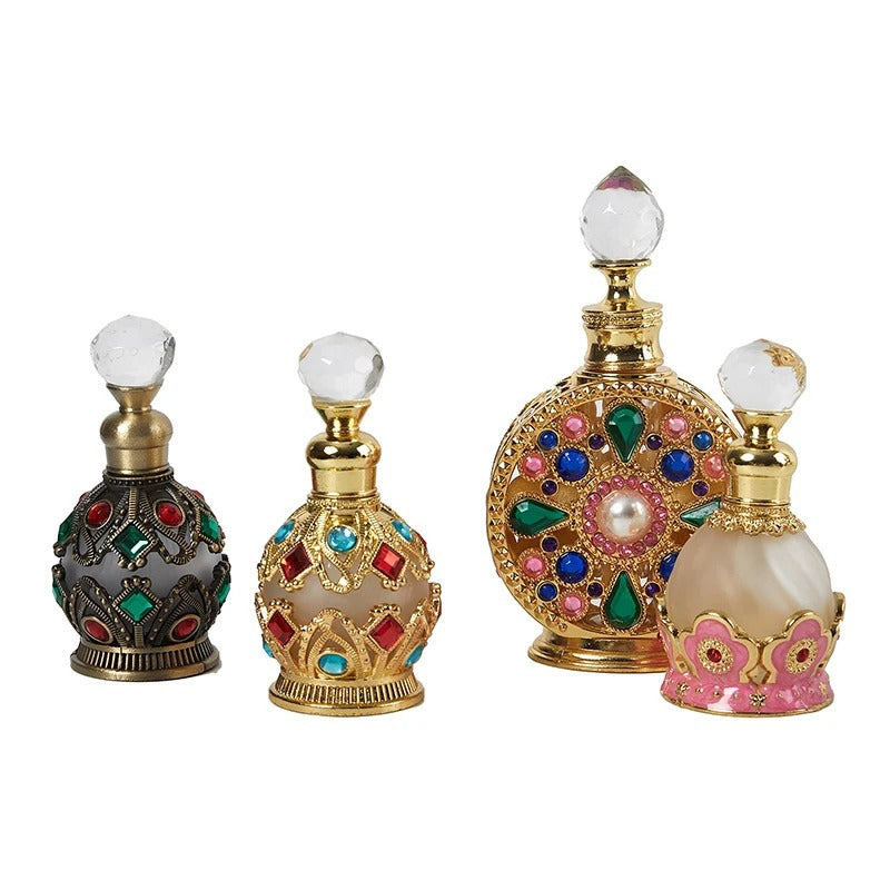 Luxury Vintage Arabesque Refillable Perfume Bottle – Crystal Studded Attar & Essential Oil Dispenser