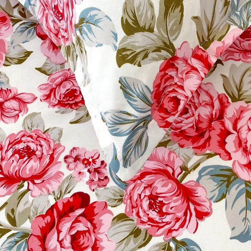 Red Rose Floral Printed Cotton Bedsheet Set