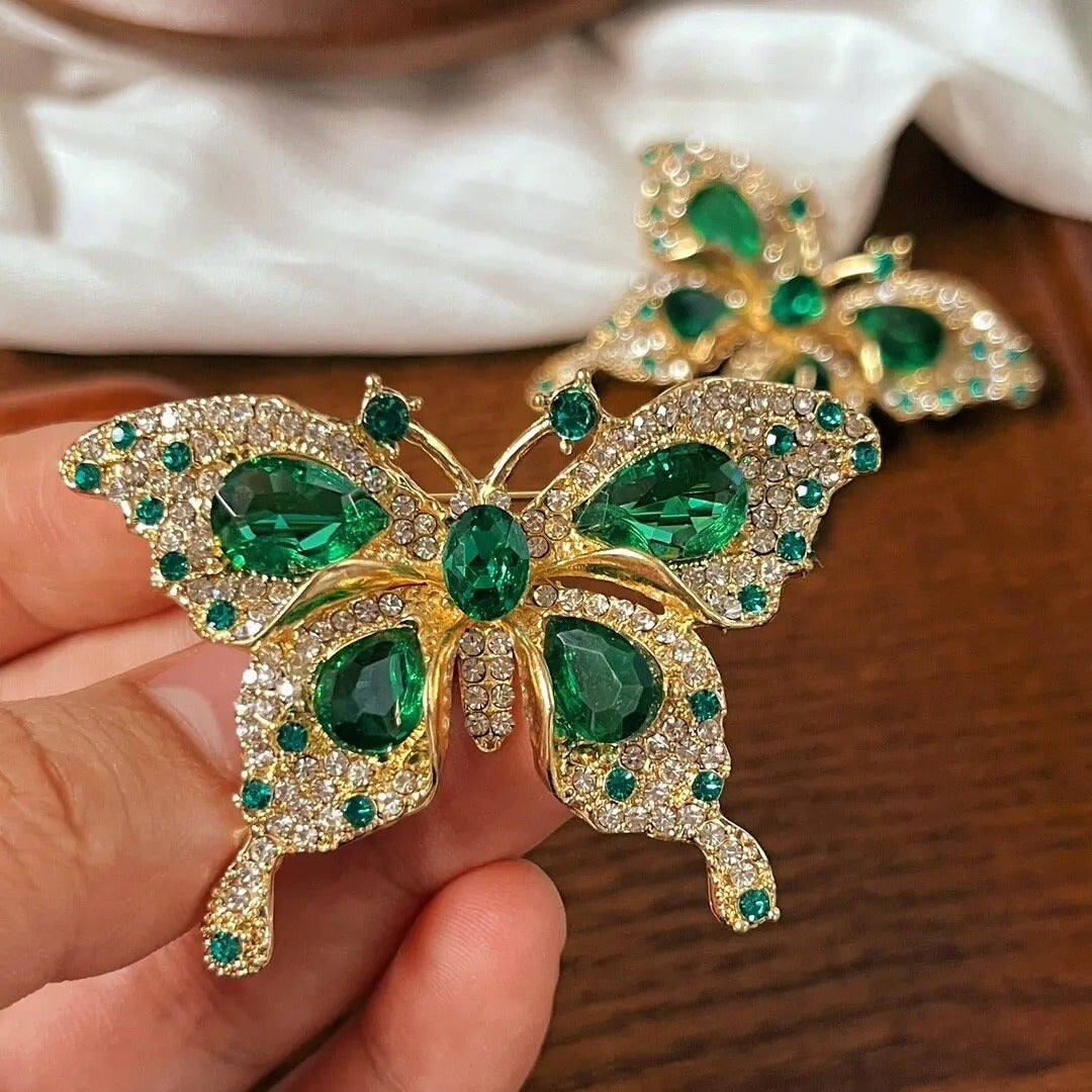 Elegant Emerald Crystal Butterfly Brooch - Premium Luxury Brooch Pin for Suits & Dresses