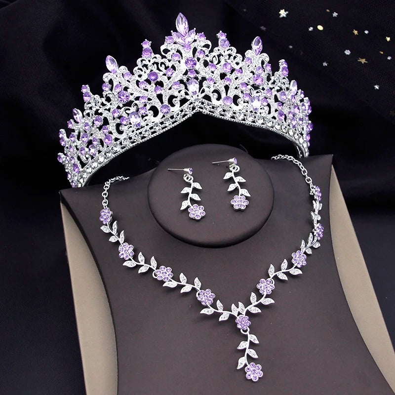 Royal Blue Baroque Crystal Bridal Crown & Jewelry Set (3 Pcs)