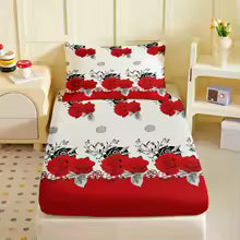 Romantic Red Rose Flower Printed Fitted Bedsheet – Deep Pocket Elastic Mattress Cover