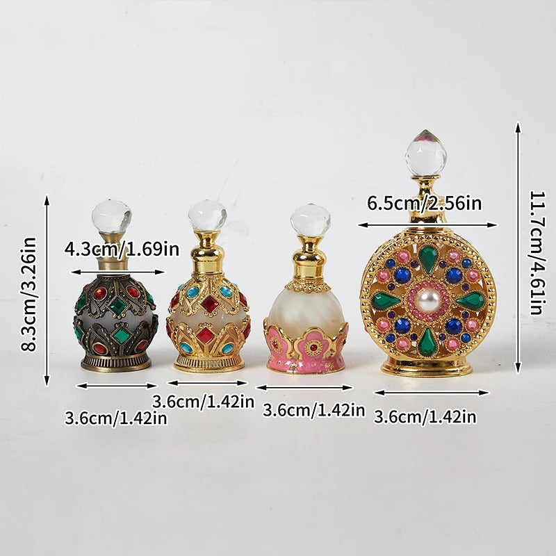 Luxury Vintage Arabesque Refillable Perfume Bottle – Crystal Studded Attar & Essential Oil Dispenser
