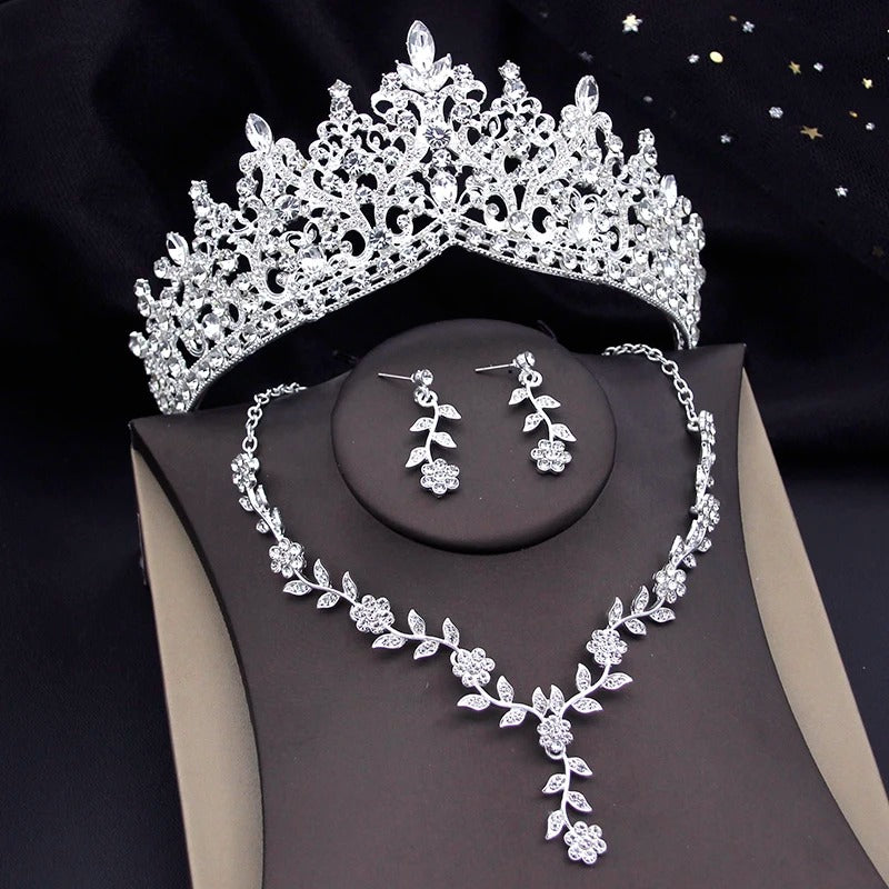 Royal Blue Baroque Crystal Bridal Crown & Jewelry Set (3 Pcs)