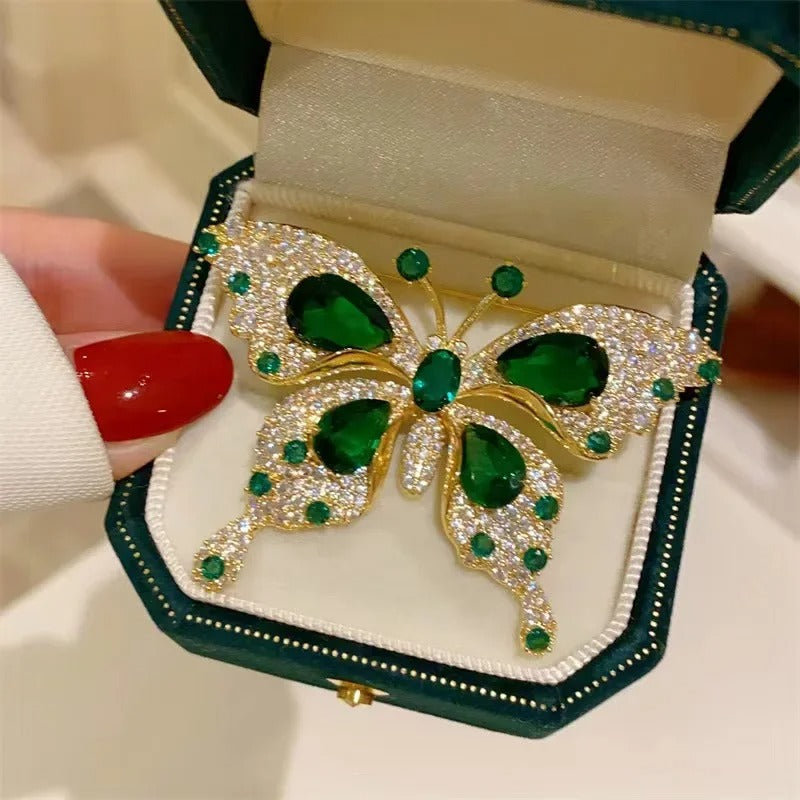 Elegant Emerald Crystal Butterfly Brooch - Premium Luxury Brooch Pin for Suits & Dresses