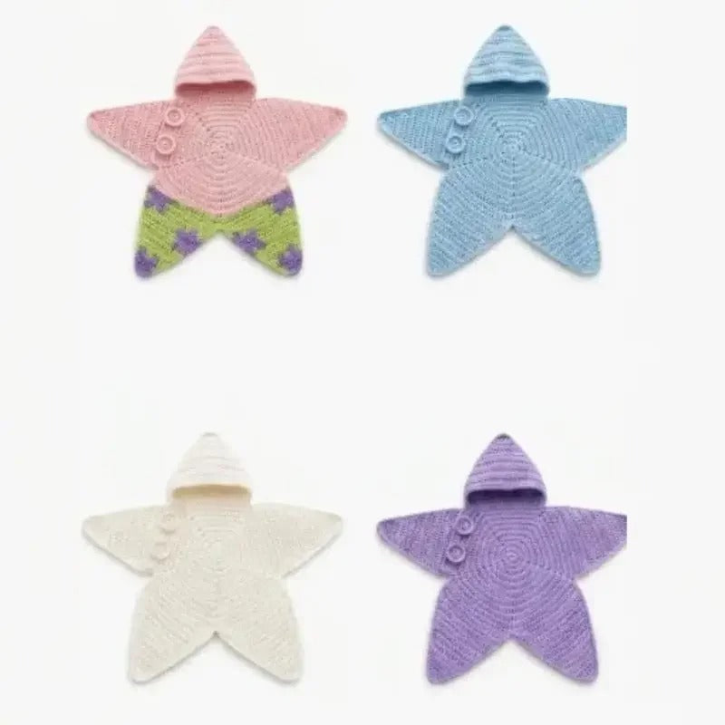 Handmade Crochet Star-Shaped Newborn Swaddle Blanket with Hood