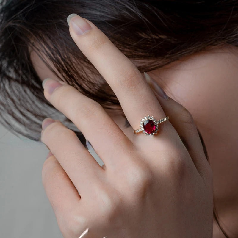 Vintage Oval Red Gemstone Ring – 925 Sterling Silver with 18K Gold Plating