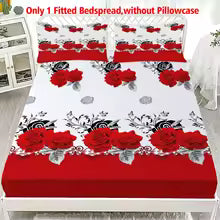 Romantic Red Rose Flower Printed Fitted Bedsheet – Deep Pocket Elastic Mattress Cover