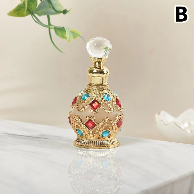 Luxury Vintage Arabesque Refillable Perfume Bottle – Crystal Studded Attar & Essential Oil Dispenser