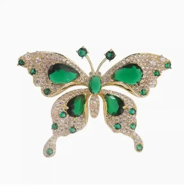 Elegant Emerald Crystal Butterfly Brooch - Premium Luxury Brooch Pin for Suits & Dresses