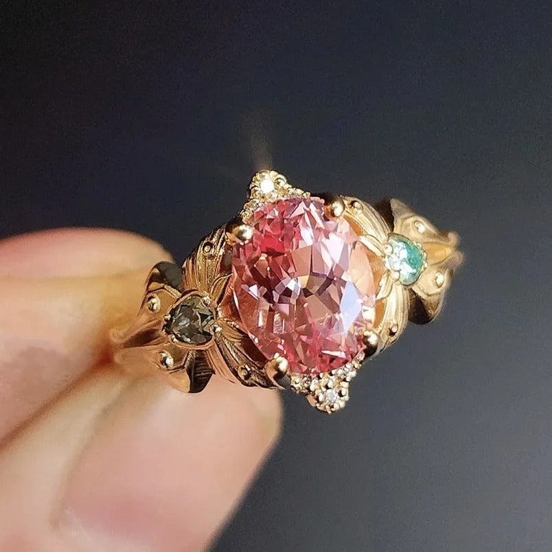 Exquisite Floral & Butterfly Zircon Statement Ring for Women