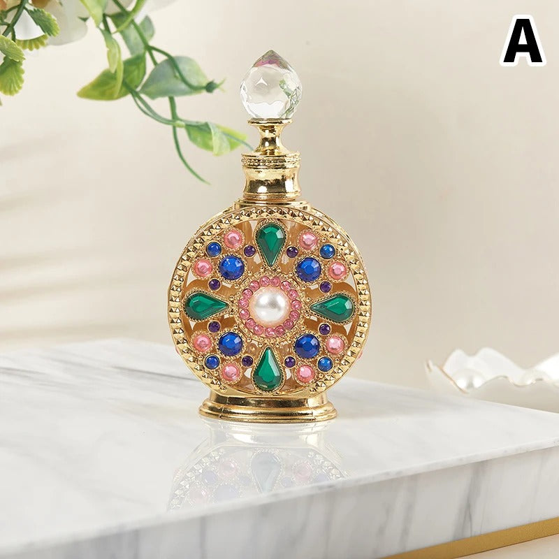 Luxury Vintage Arabesque Refillable Perfume Bottle – Crystal Studded Attar & Essential Oil Dispenser