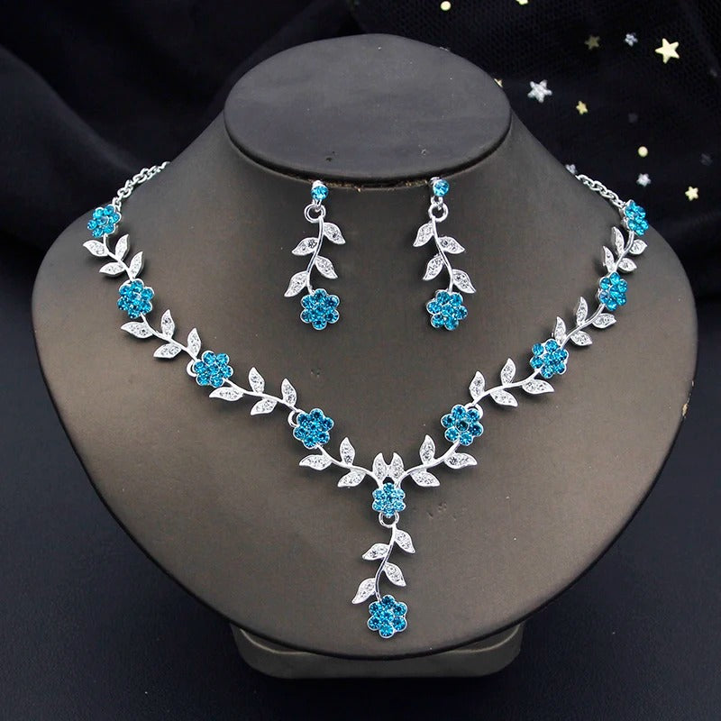 Royal Blue Baroque Crystal Bridal Crown & Jewelry Set (3 Pcs)