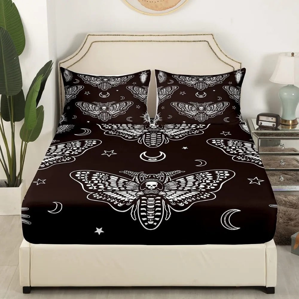 Halloween Skull 3D Printed Microfiber Fitted Bedsheet – Spooky Gothic Bedding Set 🖤🎃