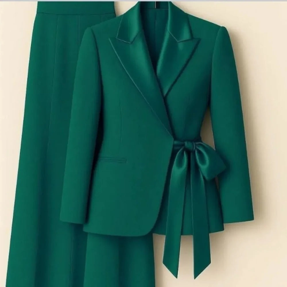 Elegant 2-Piece Office Lady Blazer & Pants Set with Belt – Formal Women's Suit